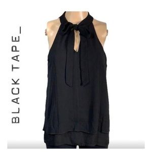 BLACK TAPE_ Black Sleeveless Choker Collar Tie Neck Blouse
